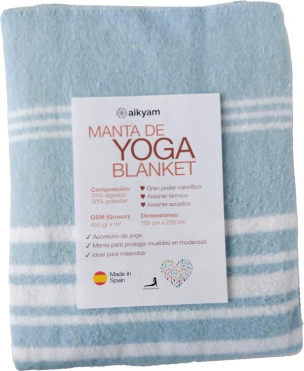 Manta de Yoga 100% Algodón para Meditación (Azul con Líneas Blancas) - Imagen 6